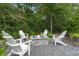 Cozy backyard fire pit area with Adirondack chairs and lovely landscaping provides a relaxing outdoor experience at 3438 Great Egret Dr, Johns Island, SC 29455