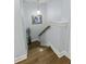 Elegant staircase with hardwood steps, white risers, and decorative artwork creating a refined transition space at 4020 Conant Rd, Mount Pleasant, SC 29466