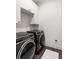 Bright laundry room featuring modern, front load washer and dryer and ample white cabinet storage space at 508 Helmsman St, Charleston, SC 29492
