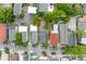 Aerial view of a residential neighborhood showcasing various roof colors and lush greenery at 9 Kracke St # A & B, Charleston, SC 29403