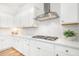 Close-up shot of a modern kitchen with stainless steel hood and white cabinets at 127 Archdale St, Summerville, SC 29486
