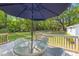 Backyard deck with table and seating under a large umbrella, perfect for outdoor dining at 1303 Teal Ave, Charleston, SC 29412