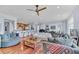 Spacious open-concept living area with hardwood floors, kitchen view, comfortable seating and stylish decor at 136 Cooper River Dr, Mount Pleasant, SC 29464