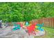 Backyard view highlighting a fire pit with Adirondack chairs surrounded by a wooden fence at 138 Avalon Rd, Summerville, SC 29483