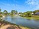 Backyard pond view showcasing community landscaping and water fountain feature on a sunny day at 1516 Blaze Ln, Charleston, SC 29412