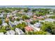 Scenic aerial view of a neighborhood showcasing lush greenery, diverse architecture, and waterfront proximity at 23 Savage St, Charleston, SC 29401