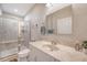 Bathroom featuring a glass-enclosed shower and single sink vanity at 2640 Crooked Stick Ln, Mount Pleasant, SC 29466