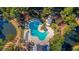 Aerial shot of a resort style community pool with palm trees and lots of seating at 4807 Habersham Ln, Summerville, SC 29485