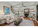 Cozy living room with a stone fireplace, wood floors, and comfortable seating, perfect for relaxation and entertainment at 49 Crosscreek Dr, Charleston, SC 29412