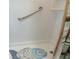 Walk-in shower featuring a grab bar and a patterned tile inlay at 855 Club Cottage Rd, Edisto Island, SC 29438
