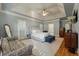 Spacious main bedroom with a plush bed, tray ceiling, and natural light, creating a relaxing retreat at 8642 W Fairway Woods Dr, North Charleston, SC 29420