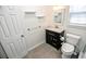 A cozy bathroom features a black sink vanity, a white toilet, and modern fixtures at 870 Colony Dr # A6, Charleston, SC 29407