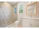 Bathroom featuring a glass shower, toilet, and sink with marble countertop at 1006 Basin Ln, Johns Island, SC 29455
