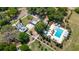 Expansive aerial view showcases the estate, pool, lush greenery, walking paths and guest houses at 112 Starling St, Summerville, SC 29483