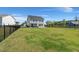 Wide view of the backyard with a lake view and black aluminum fence at 118 Jesup Ct, Ridgeville, SC 29472