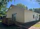 Charming backyard featuring a wooden deck with sliding door access to the home at 124 Droos Way, Charleston, SC 29414