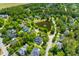 Aerial view of a residential community with a central pond, offering green spaces and neighborhood charm at 3500 Maplewood Ln, Mount Pleasant, SC 29466