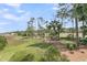 Lush backyard featuring a manicured lawn, mini golf and mature trees, offering a serene and private outdoor space at 418 Snowy Egret Ln, Kiawah Island, SC 29455
