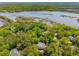 Stunning aerial view of a lush, tree-lined property with river access and multiple docks at 4952 Steeplechase Ln, Hollywood, SC 29449