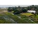 Aerial view of a home by a marsh featuring mature trees and a dock at 561 Seaward Dr, Charleston, SC 29412