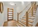Home entrance featuring hardwood floors, modern staircase, and a five-paneled glass door at 1049 Bradford Ave, Charleston, SC 29412