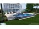 Inviting backyard pool with an attached spa, surrounded by manicured landscaping and elegant outdoor furniture at 1104 Beresford Run, Charleston, SC 29492