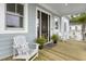 Inviting front porch with rocking chairs, plants, and a wood floor provide a relaxing outdoor space at 1104 Beresford Run, Charleston, SC 29492