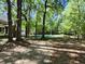 The backyard features a stone paver path leading towards a swimming pool surrounded by mature trees at 130 Delaney Cir, Summerville, SC 29485