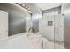 Modern bathroom featuring a glass enclosed shower and white vanity at 1409 Endicot Way, Mount Pleasant, SC 29466