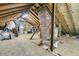 Unfinished attic space showcasing the wooden beams, brick chimney, and ample storage potential at 1450 E Montague Ave, North Charleston, SC 29405