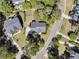 Home and neighborhood aerial view featuring manicured lawns, mature trees, and street parking at 1828 S James Gregarie Rd, Mount Pleasant, SC 29466