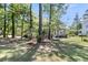 Backyard with mature trees, a hammock, and play structures, creating a serene outdoor living space at 1828 S James Gregarie Rd, Mount Pleasant, SC 29466