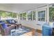 Charming sunroom with wood floors, comfortable seating and view of the inviting pool area at 2021 Beckton St, North Charleston, SC 29420