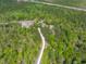 Aerial shot of a charming home, set among trees, accessible via a tree-lined driveway at 254 Nelson Farm Ln, Cross, SC 29436