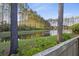 A view of a serene pond is framed by lush greenery and tall trees from the backyard at 278 Decatur Dr, Summerville, SC 29483