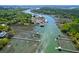 Aerial showcases coastal homes with stunning waterfront views and access to community docks at 29 Morrison Ave, McClellanville, SC 29458