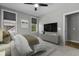 Bedroom with carpet, two windows, ceiling fan, stylish furniture, and wall decor at 5554 Colonial Chatsworth Cir, North Charleston, SC 29418