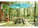Outdoor living space complete with wooden picnic table under an umbrella with wooded views at 816 Savage Rd, Charleston, SC 29414