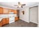 Angle view of the kitchen, showing oak cabinets and new countertops at 119 Carolina Wren Ave, Ladson, SC 29456