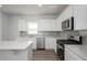 Modern kitchen with white cabinets, gray backsplash, stainless steel appliances, and a center island at 202 W Bradford Pointe Drive Dr, Summerville, SC 29483