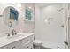 Modern bathroom featuring a marble vanity, new toilet and a subway tile shower at 305 N Civitas St, Mount Pleasant, SC 29464