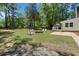 Spacious backyard with fire pit and mature trees is perfect for entertaining at 309 Huntington Rd, Summerville, SC 29483