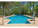Beautiful backyard pool surrounded by mature trees and lush landscaping at 309 Huntington Rd, Summerville, SC 29483