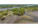 Expansive aerial view of waterfront homes surrounded by lush trees, with boats dotting the serene river at 5569 Frisco Ln, Johns Island, SC 29455
