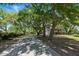 Long driveway leading to a two-story home bordered by large, mature trees at 5569 Frisco Ln, Johns Island, SC 29455