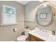 Charming powder bath with updated vanity, framed mirror, and wainscotting at 595 Crowned Kinglet Retreat, Charleston, SC 29412