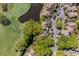 Aerial shot of a charming house adjacent to a scenic golf course and calm water at 732 Spinnaker Beachhouse, Seabrook Island, SC 29455