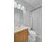 Bathroom showcasing a single sink vanity, toilet, and white shower curtain at 104 Valentin Dr, Summerville, SC 29483