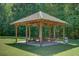 A wooden pavilion with picnic tables offers a peaceful spot for outdoor activities and relaxation at 104 Valentin Dr, Summerville, SC 29483
