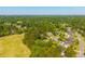 Aerial shot of a neighborhood with lush trees, a golf course, and homes with swimming pools at 105 Birkbeck Ct, Goose Creek, SC 29445